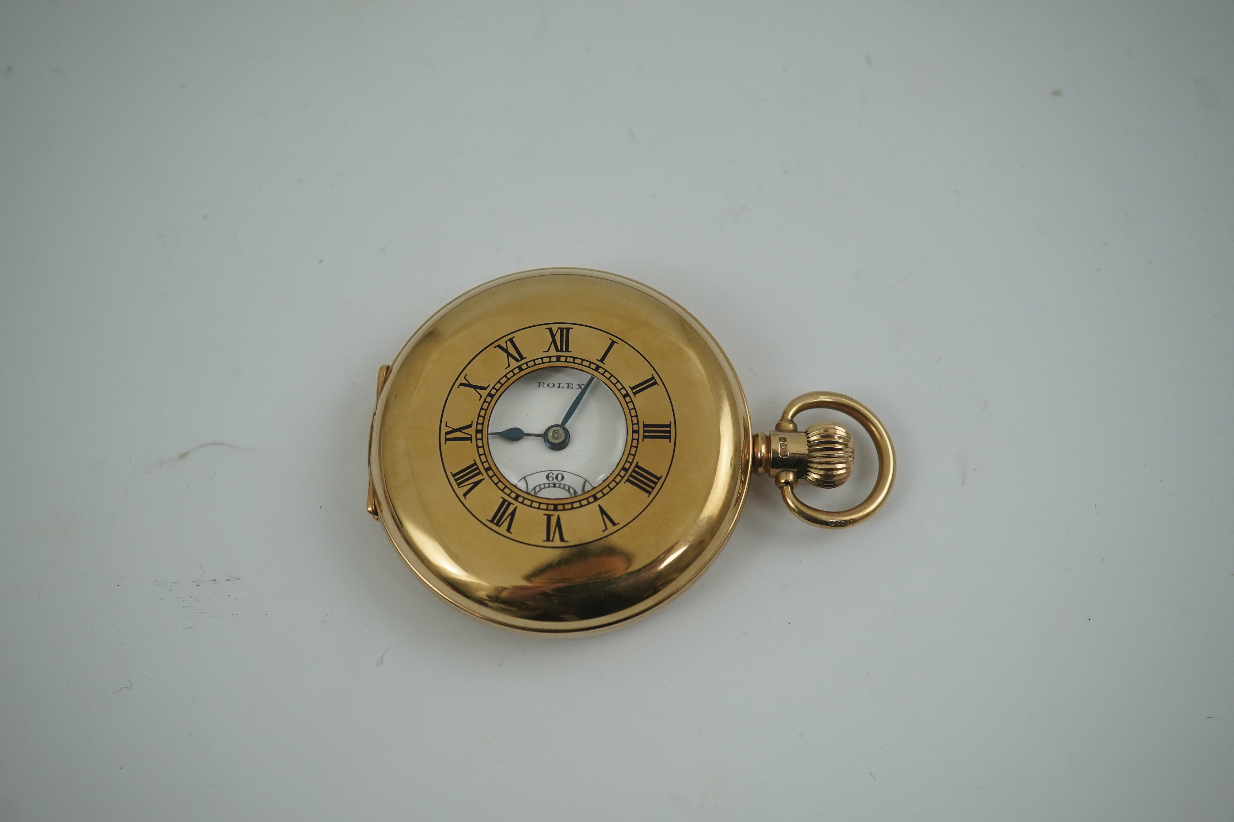 A George V 9ct gold Rolex keyless lever half hunter pocket watch